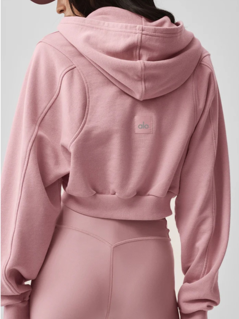 ALO PINK COZY CROP ZIP UP HOODIE